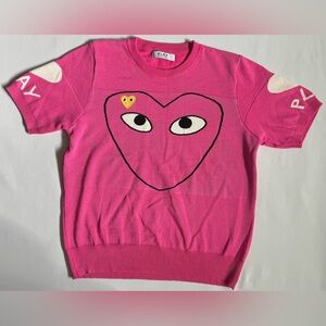 Comme Des Garcons Play Short Sleeve Crew Neck Heart Graphic Shirt Pink Medium